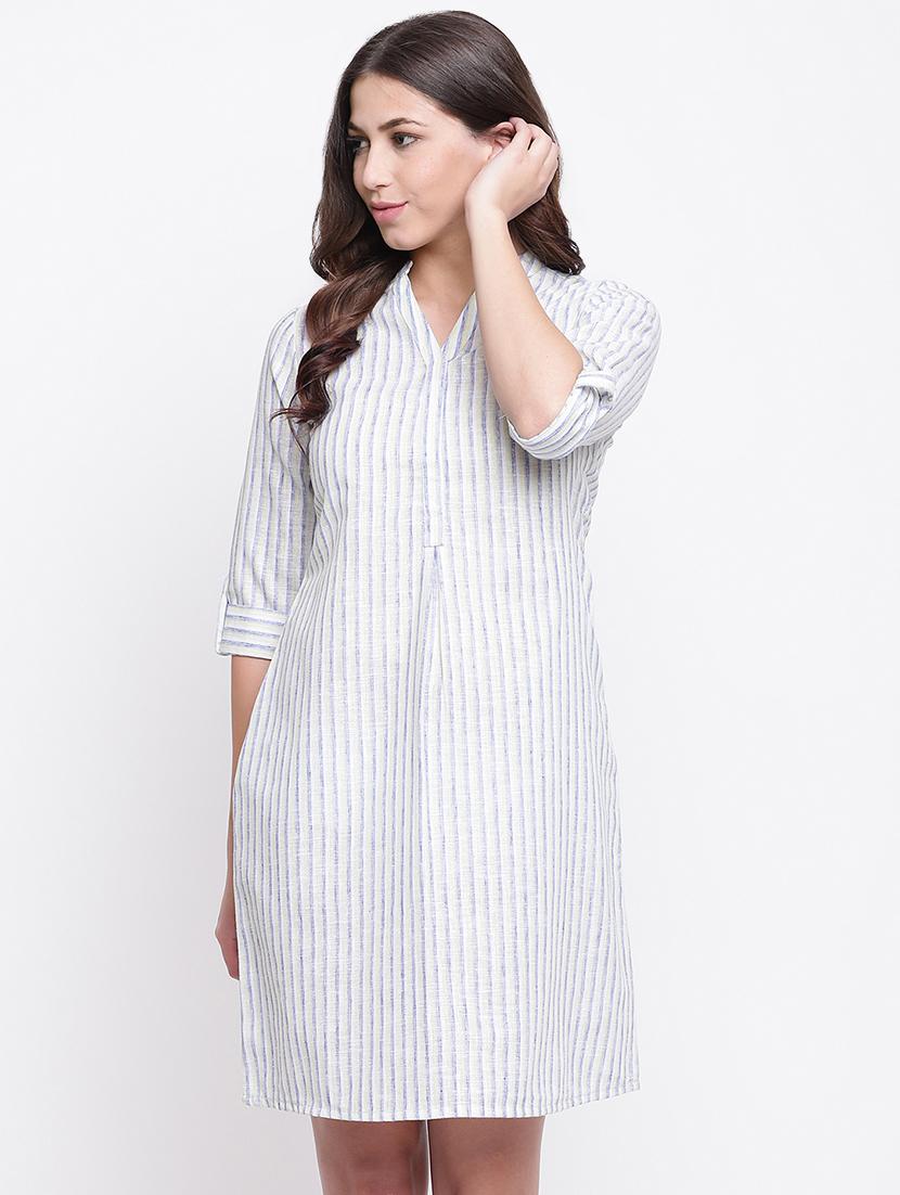 mandarin neck striped a-line dress - 16736223 - Zoom Image - 1
