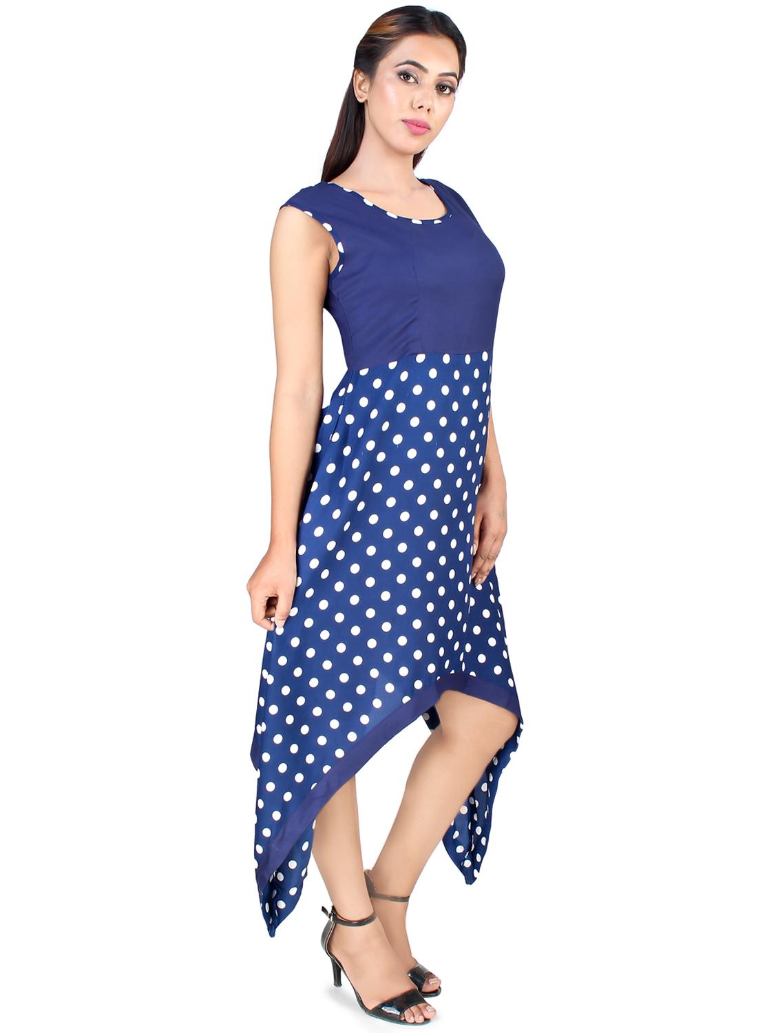 round neck polka dots asymmetric dress - 16736280 - Zoom Image - 2