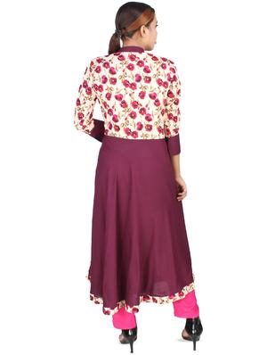 floral contrast flared kurta - 16736296 - Standard Image - 3