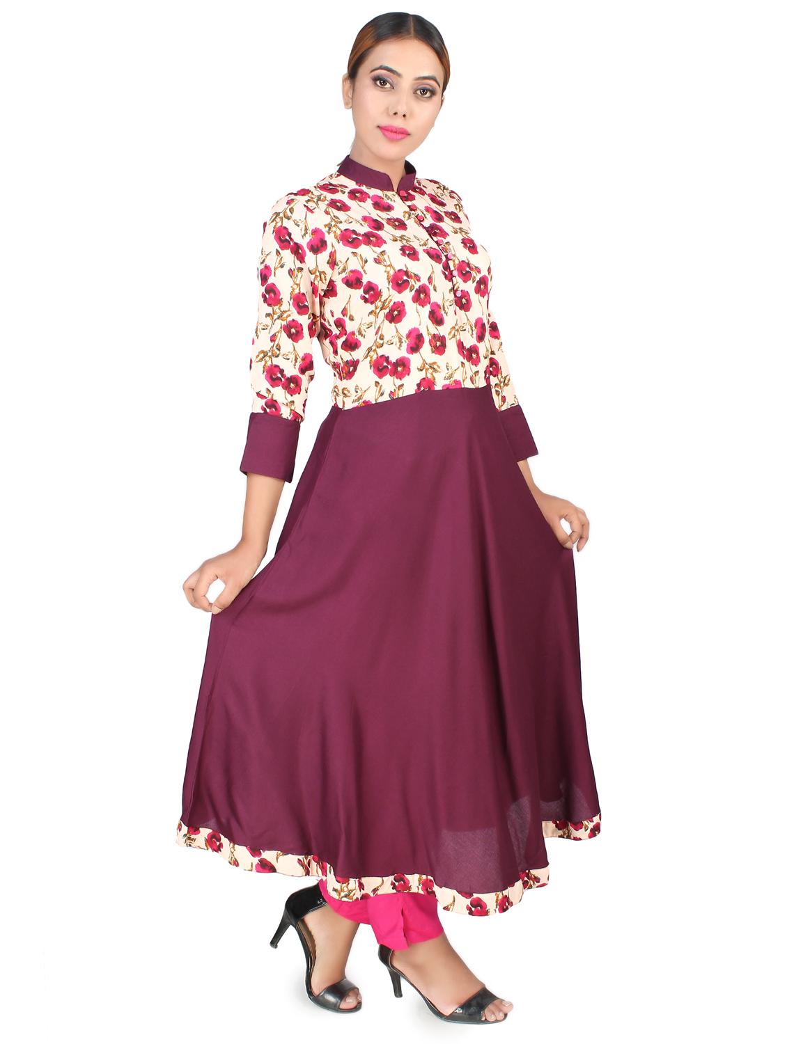 floral contrast flared kurta - 16736296 - Zoom Image - 2