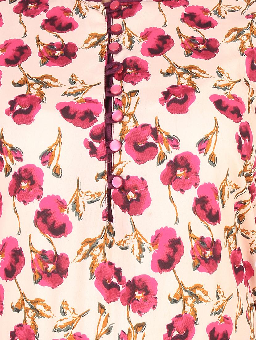 floral contrast flared kurta - 16736296 - Zoom Image - 4