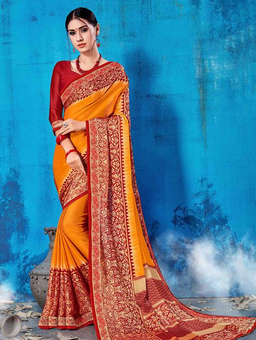 solid bordered saree with blouse - 16736323 - Standard Image - 1