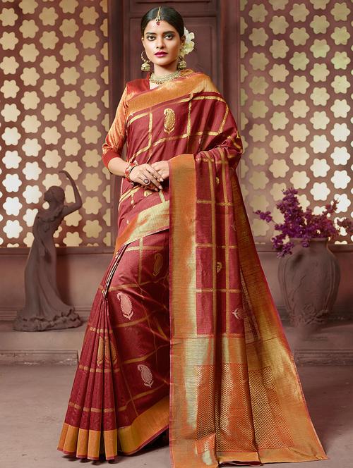 checkered woven saree with blouse - 16736328 - Standard Image - 1