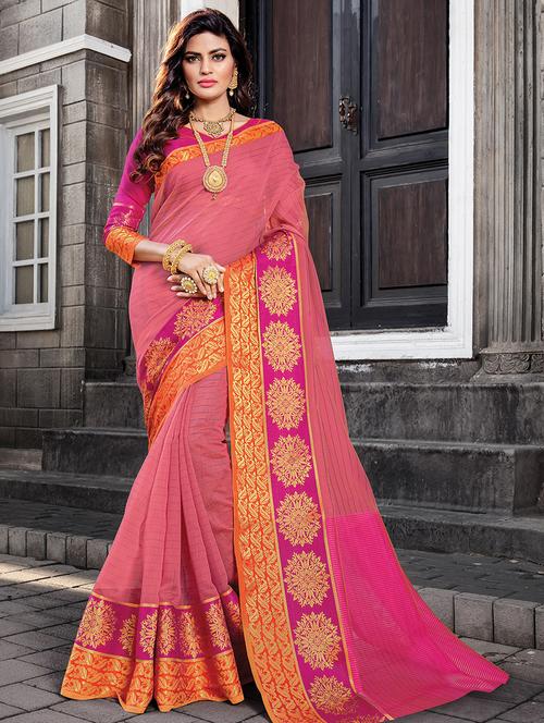 solid bordered woven saree with blouse - 16736338 - Standard Image - 1