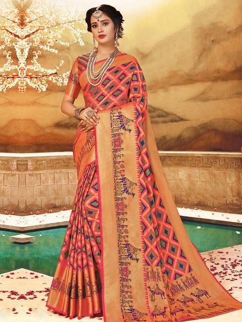 bordered woven saree with blouse - 16736366 - Standard Image - 1