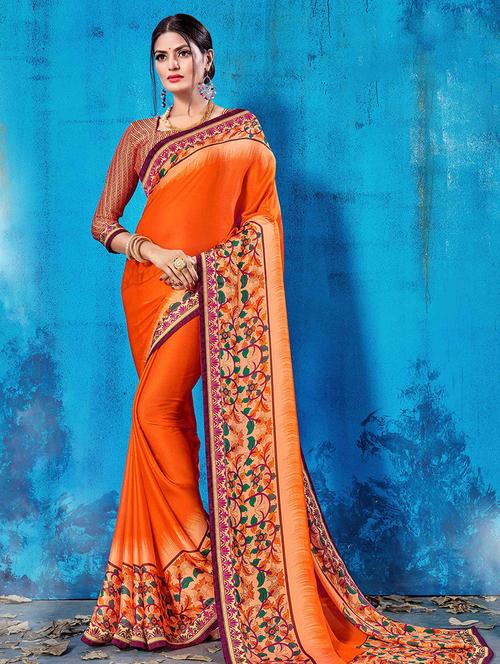 solid bordered saree with blouse - 16736396 - Standard Image - 1