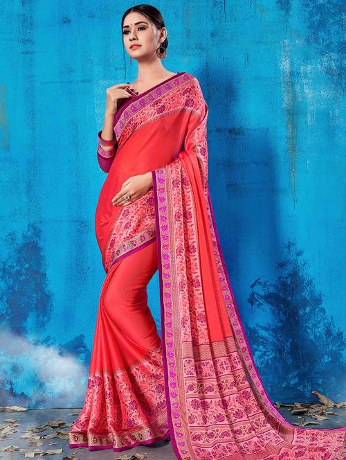solid bordered saree with blouse - 16736399 - Standard Image - 1
