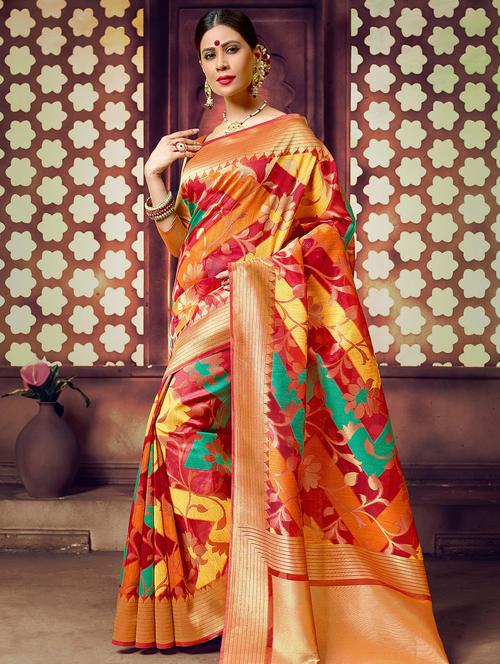 floral woven saree with blouse - 16736405 - Standard Image - 1