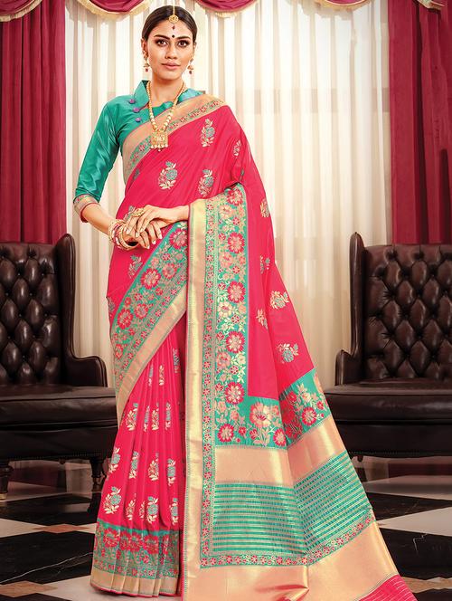 floral woven saree with blouse - 16736411 - Standard Image - 1