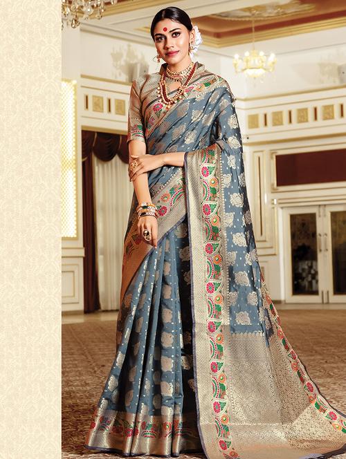 paisley woven saree with blouse - 16736448 - Standard Image - 1