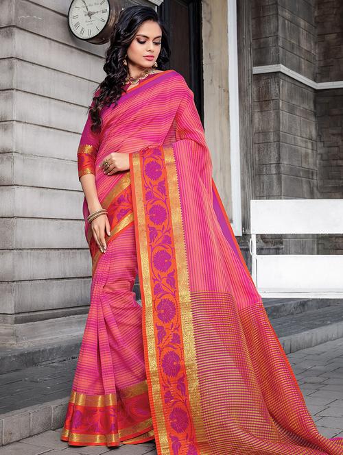 striped woven saree with blouse - 16736451 - Standard Image - 1