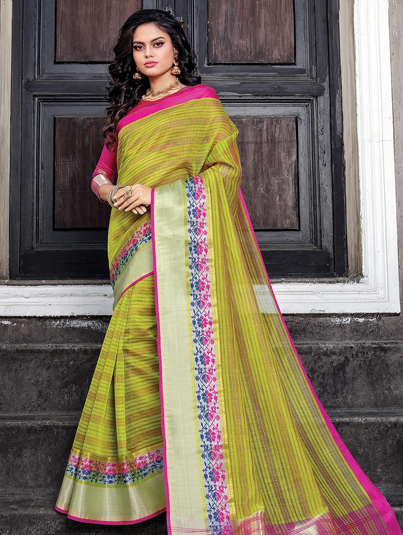 striped woven saree with blouse - 16736452 - Zoom Image - 1