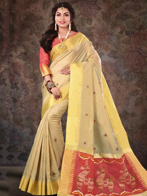 embroidered bordered saree with blouse - 16736475 - Standard Image - 1
