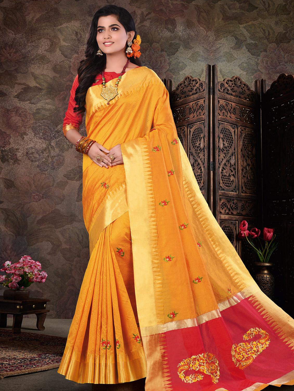 embroidered bordered saree with blouse - 16736478 - Zoom Image - 1
