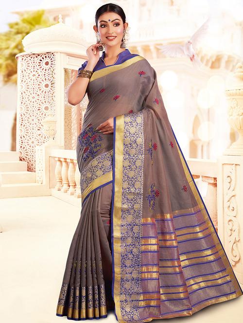 self design embroidered saree` with blouse - 16736482 - Standard Image - 1