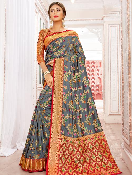 self design bordered saree with blouse - 16736496 - Standard Image - 1
