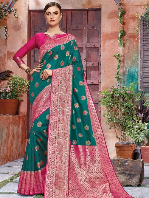 self-design woven saree with blouse - 16736528 - Standard Image - 1
