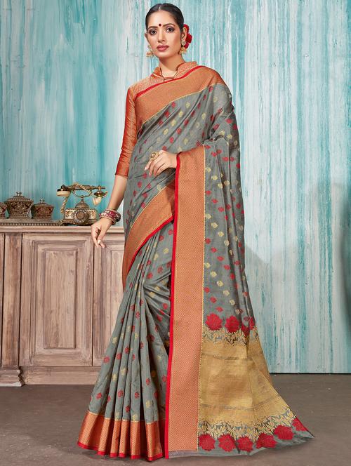 self design woven saree with blouse - 16736558 - Standard Image - 1