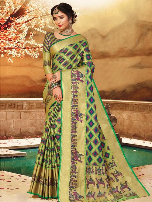 green silk woven saree with blouse - 16736591 - Standard Image - 1