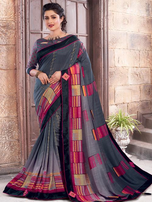 geometric print woven saree with blouse - 16736617 - Standard Image - 1