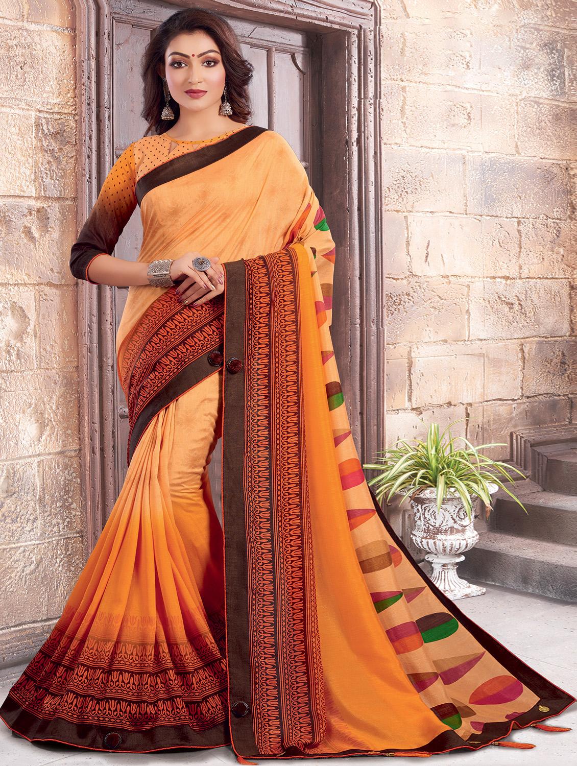 solid bordered woven saree with blouse - 16736618 - Zoom Image - 1