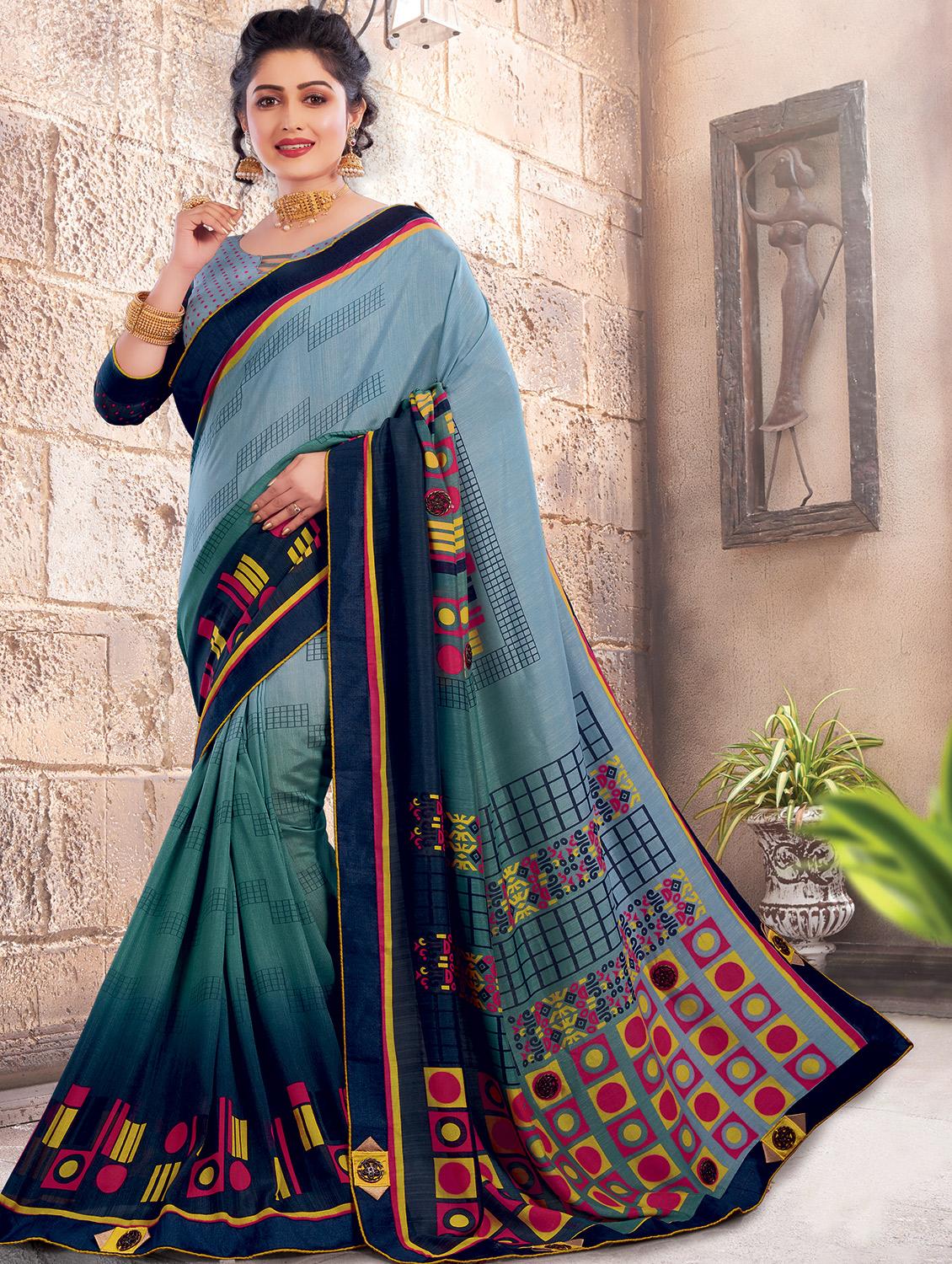 geometrical woven saree with blouse - 16736654 - Zoom Image - 1