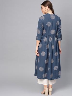 block printed a-line kurta - 16736706 - Standard Image - 3