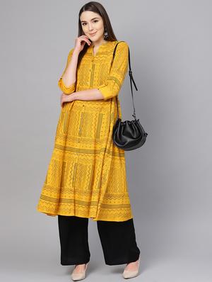 printed a-line kurta - 16736709 - Standard Image - 4