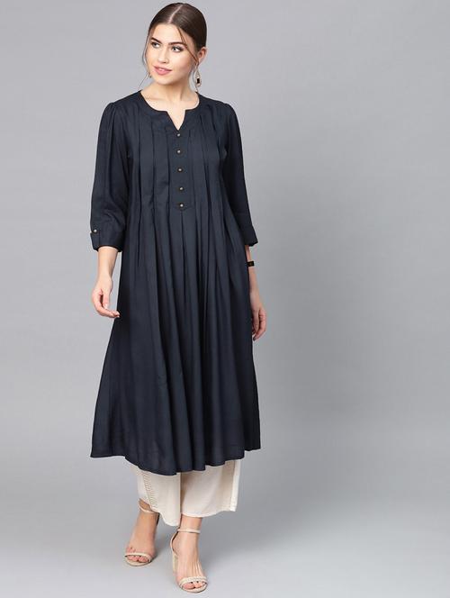 solid pleated a-line kurta - 16736714 - Standard Image - 1