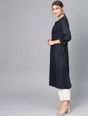 solid pleated a-line kurta - 16736714 - Standard Image - 2