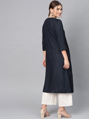 solid pleated a-line kurta - 16736714 - Standard Image - 3