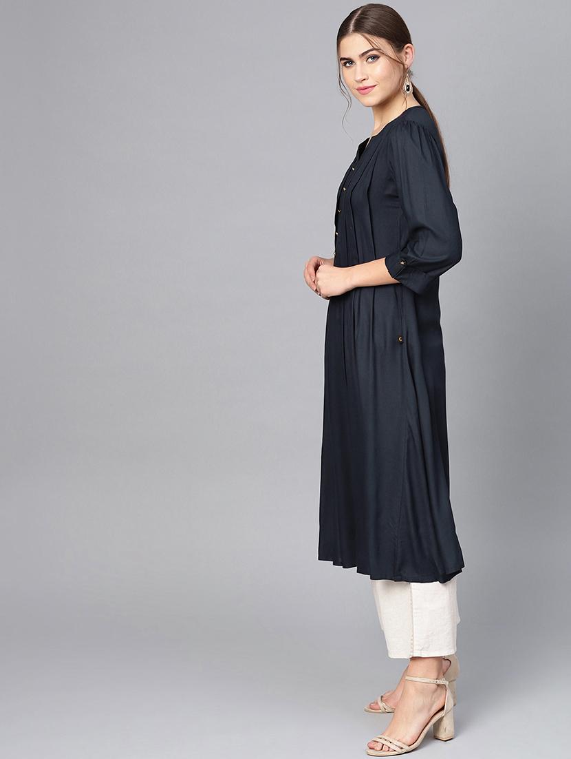 solid pleated a-line kurta - 16736714 - Zoom Image - 2