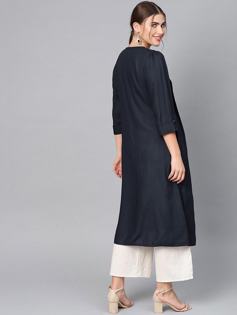 solid pleated a-line kurta - 16736714 - Zoom Image - 3