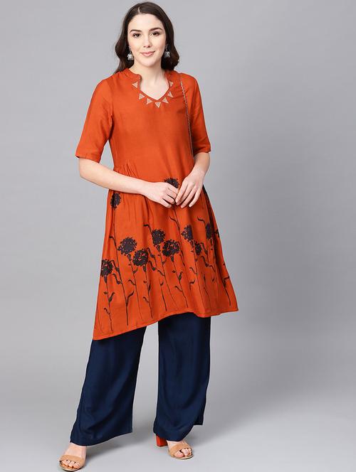 embroidered a-line kurta - 16736722 - Standard Image - 1