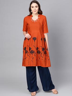 embroidered a-line kurta - 16736722 - Standard Image - 2