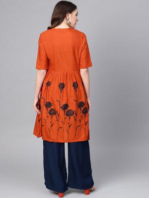 embroidered a-line kurta - 16736722 - Standard Image - 4