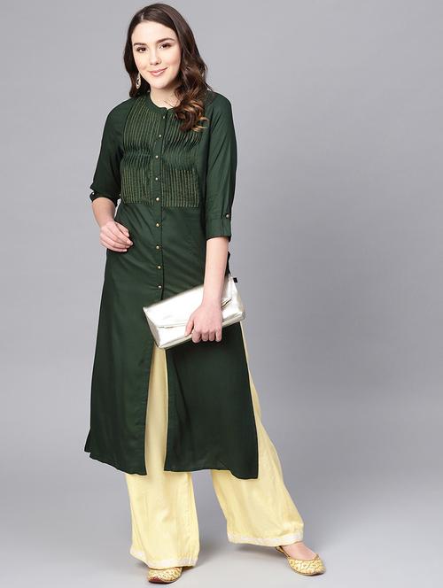 pintucks yoke straight kurta - 16736726 - Standard Image - 1