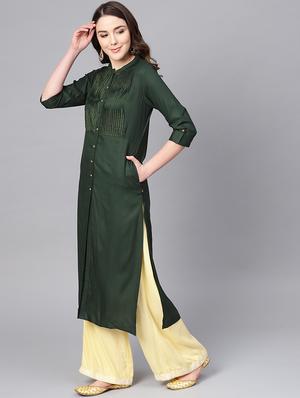 pintucks yoke straight kurta - 16736726 - Standard Image - 3