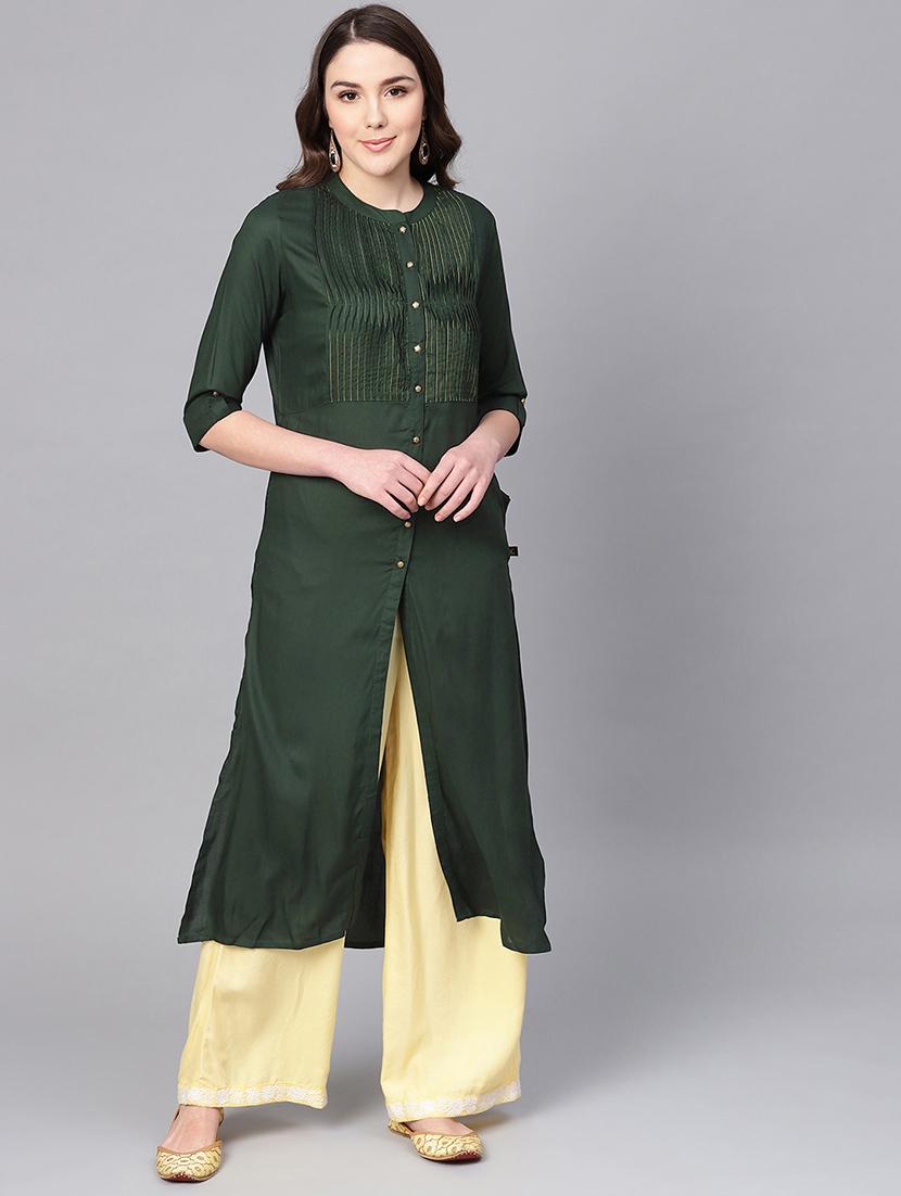 pintucks yoke straight kurta - 16736726 - Zoom Image - 2