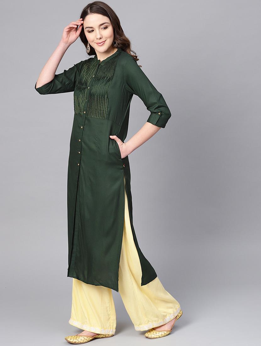 pintucks yoke straight kurta - 16736726 - Zoom Image - 3