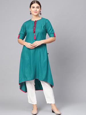 contrast piping detailed a-line kurta - 16736727 - Standard Image - 2