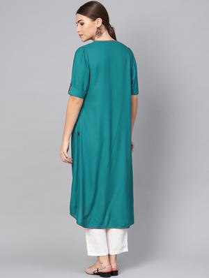 contrast piping detailed a-line kurta - 16736727 - Standard Image - 4