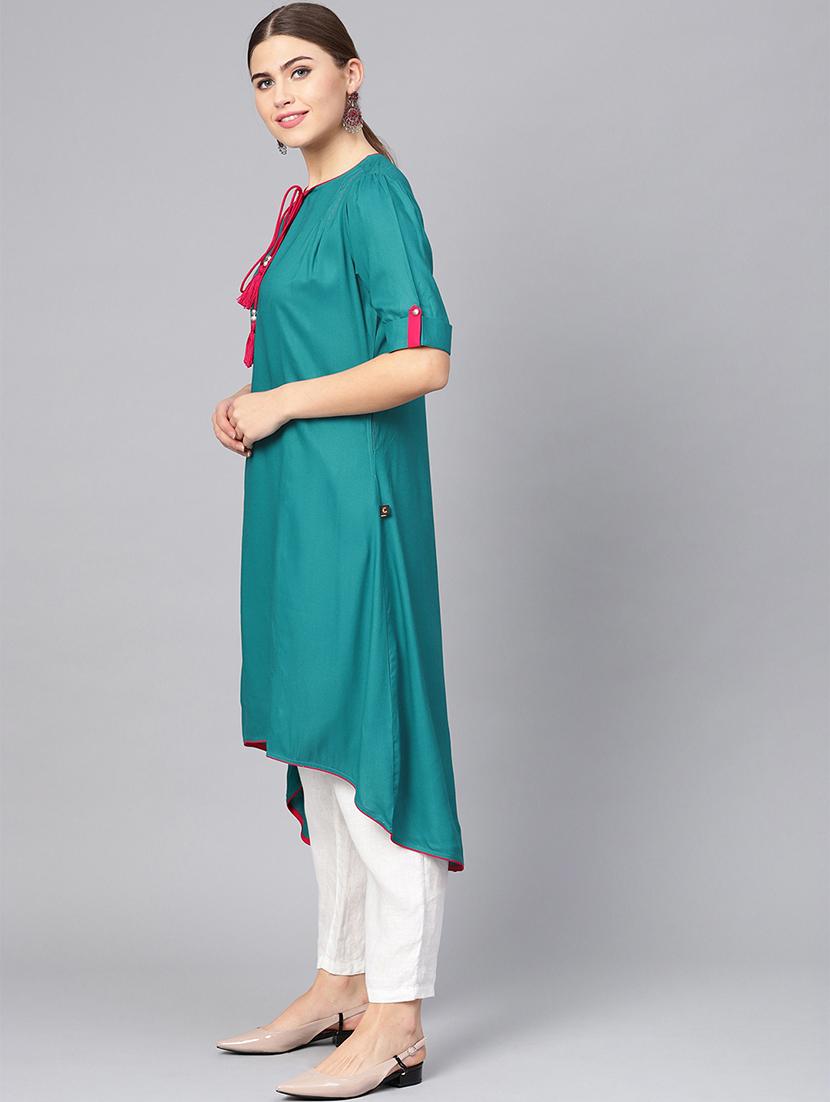 contrast piping detailed a-line kurta - 16736727 - Zoom Image - 3