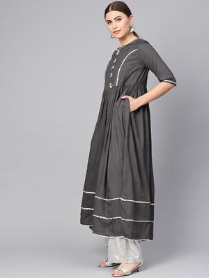 gota work a-line kurta - 16736741 - Standard Image - 2