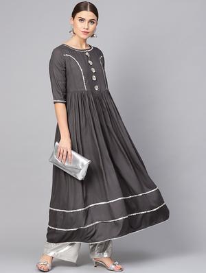 gota work a-line kurta - 16736741 - Standard Image - 4