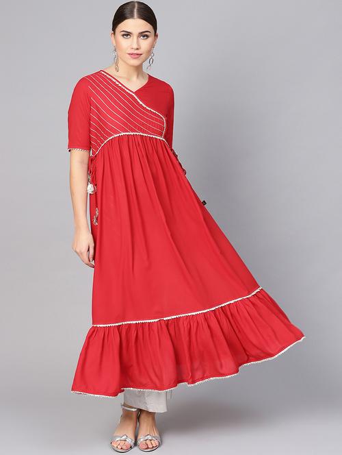 gota work solid a-line kurta - 16736743 - Standard Image - 1