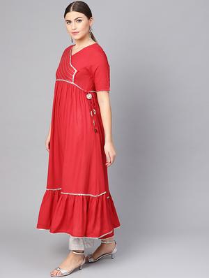 gota work solid a-line kurta - 16736743 - Standard Image - 2