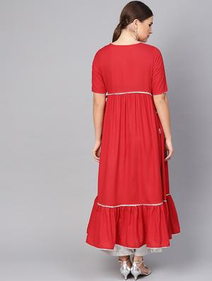 gota work solid a-line kurta - 16736743 - Standard Image - 3