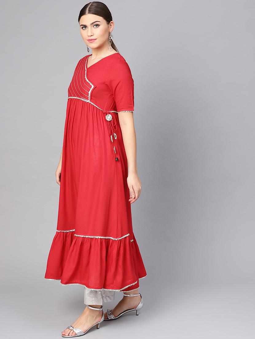 gota work solid a-line kurta - 16736743 - Zoom Image - 2
