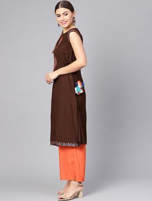 embroidered a-line kurta - 16736759 - Standard Image - 2